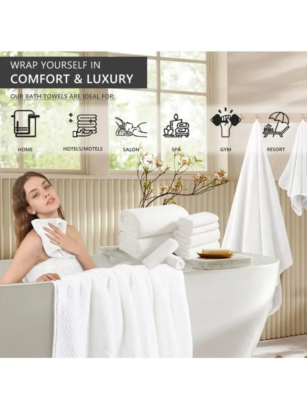 8-Piece Ultra Soft White Bath Towel Set | 2 Large Sheets, 2 Hand Towels, 4